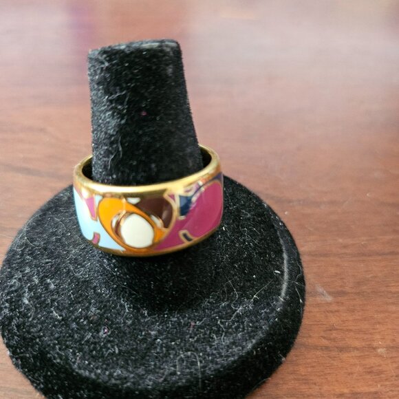 Coach Signature Op Art Mult Colored Band Ring Size 8 - Picture 4 of 4